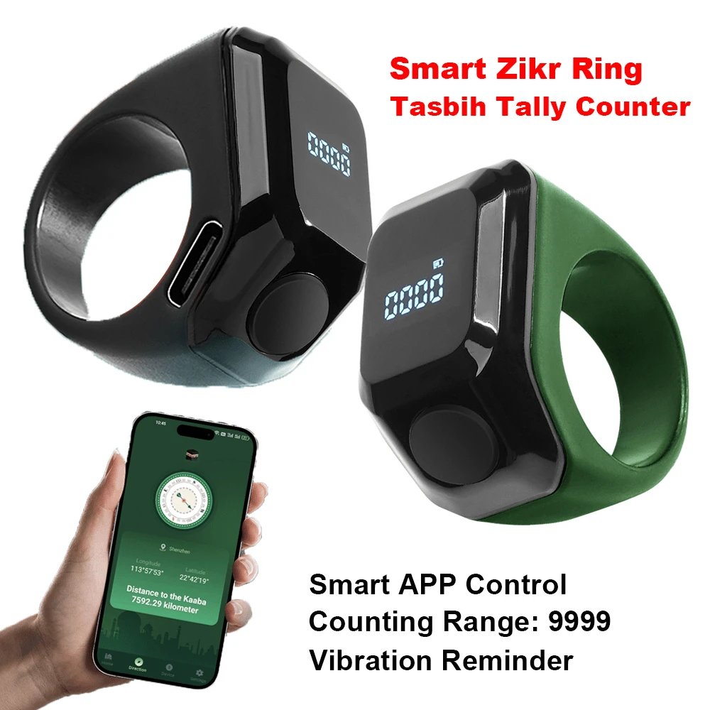 Smart App Counter Portable Digital Prayer Beads Ring For Ramadan Ramadan Prayer Counting With Vibration Reminder