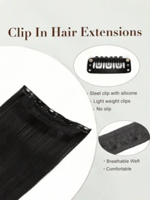 1PC Long Straight Synthetic Hair Extensions Clip In, Heat Resistant Fiber Hairpieces For Women, Natural Look Hair Extensions For Daily Wear, Party & Cosplay, Hot Hair Extensions - Multicolor - View 7