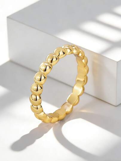 Charm-In Gold Plated Minimalist Smooth Beaded Band Ring For Women, Daily Wear & Gift Idea