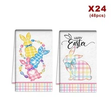 2/4/48pcs Easter Theme Kitchen Dishcloths, Colorful Plaid Rabbit Pattern Polyester Dishcloths, Absorbent Soft , Suitable For Daily Kitchen Cleaning, Decorate Holiday Atmosphere, Practical And Decorative, Easter Decoration, Kitchen Dishcloths - Multicolor - View 11