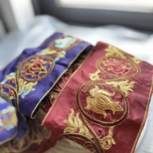 中国复古刺绣花边，民族风吉祥云纹图案，DIY服装配饰 - 酒紅色 - 查看 6