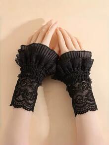1 对随机蕾丝袖口可拆卸袖套，多功能网纱花卉饰边装饰短袖袖口，女士夏季 - 白色 - 查看 4