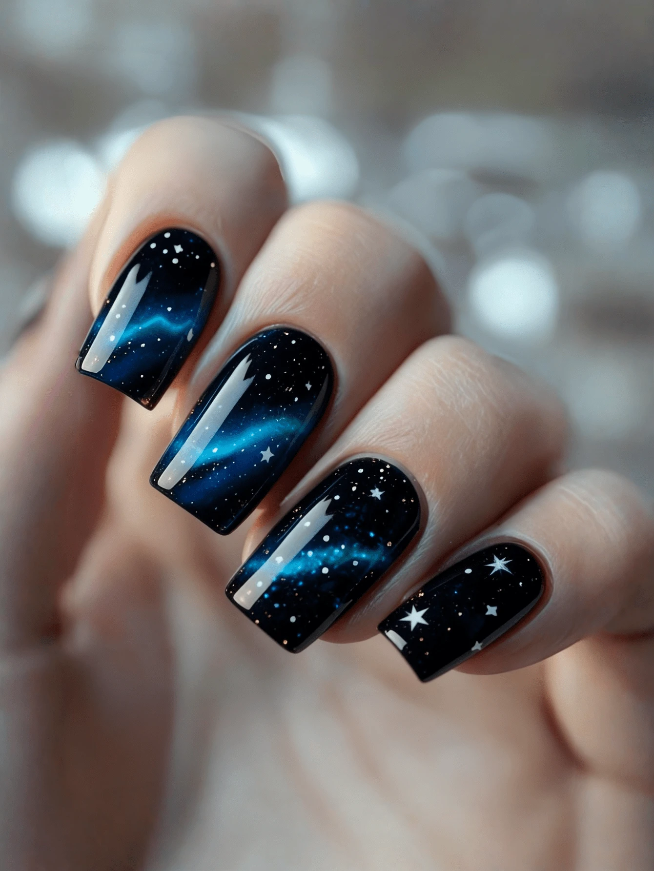 Blue Gradient Star Pattern Design For Black Nails 24 Pieces Of Nails Press On Fake Nails Nails Supplies Art Y2k Nails - Black - View 1