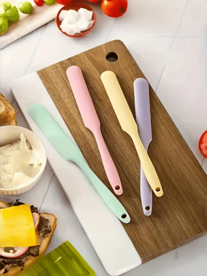 1pc Silicone Spatula Cream Scraper Macaron Color Cake Spatula Bread Jam Stirring Spatula Non-Stick Baking Tool, Material Heat Resistant, Multiple Colors Available, With Long Handle, For Kitchen Baking, Waxing Tools And Jar Mixer Accessories, For Butter, Jam, Cream, Cake Small Silicone Scraper