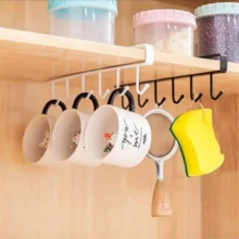1pc Wall Mounted Cup Holder Organizer Rack, No Drilling Required, Suitable For Kitchen, 6 Hooks Iron Art Cabinet Storage Hanger - Multicolor - View 11