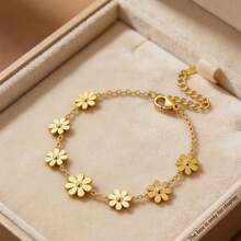 VceTd 1条可爱雏菊造型不锈钢脚链，适合女性日常生活或旅行佩戴，可作为节日礼物送给亲朋好友。 - 金黃色 - 查看 8