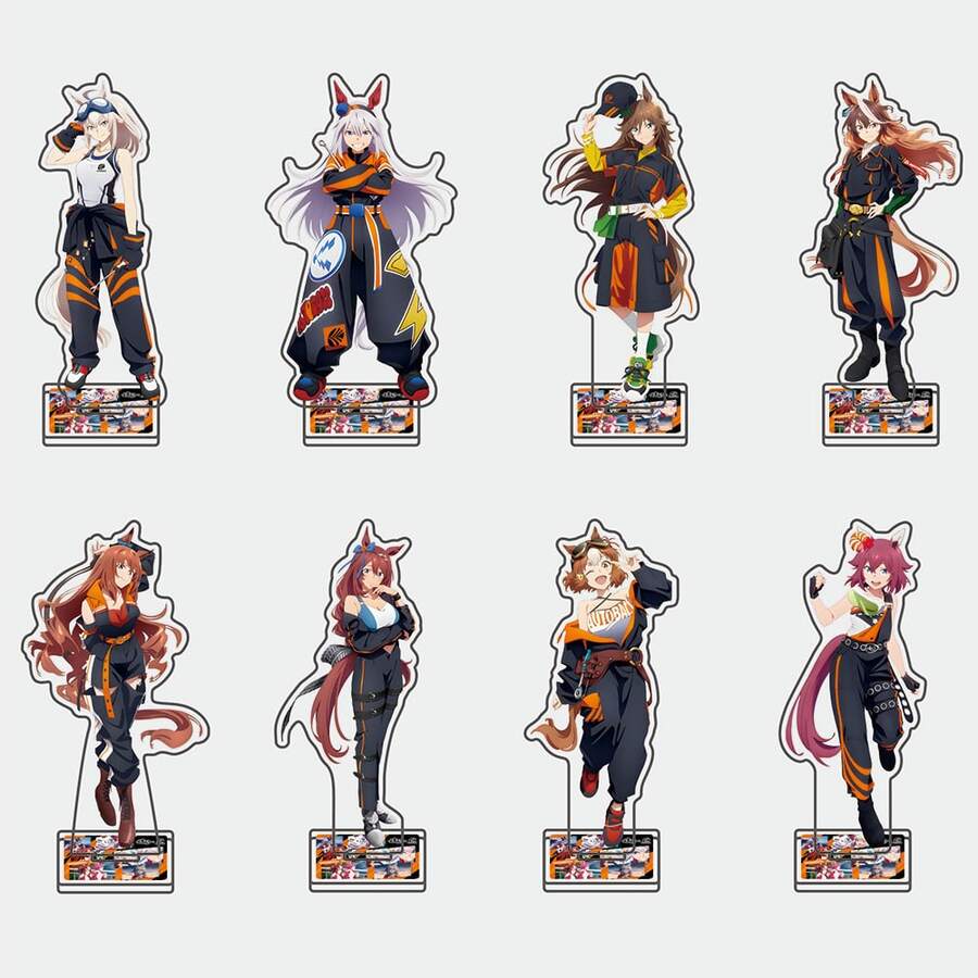 Figura de pie de acrílico gris de Umamusume - Figura de colaboración con tema de carreras - Versión de Oguri Cap Racing - Decoración de escritorio para fans del anime - Multicolor - Ver 1