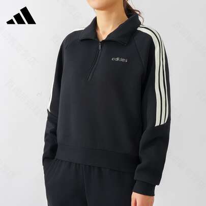  Adidas Women's Sweatshirt 2025 Winter New Style Sports Casual Comfortable Black Top/Jacket