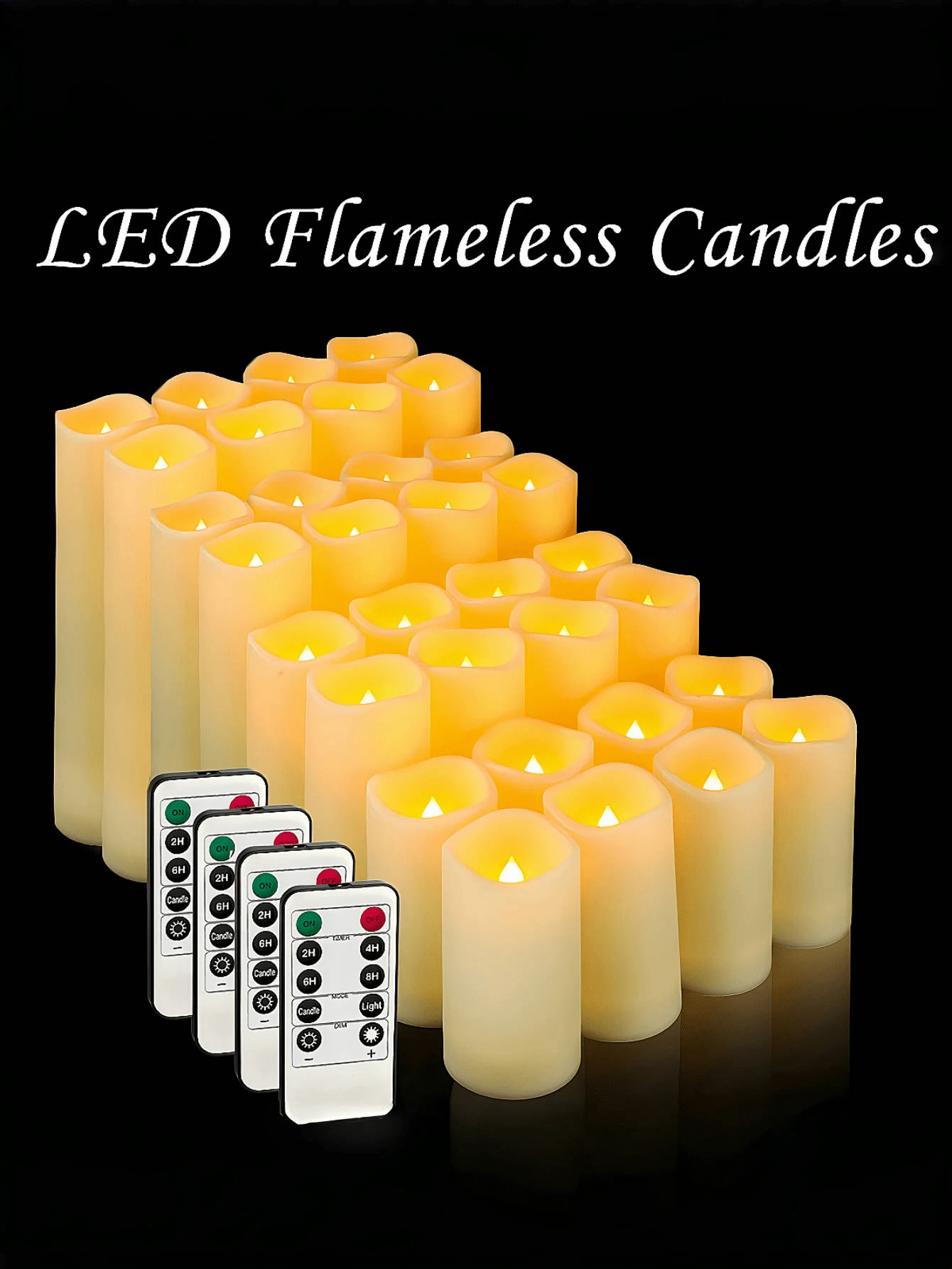 [Weddings & Festivals] 12-24 Ivory Electronic Candles, Available In 4 Sizes (5.5cm Width, 10/12/15/17.5cm Height), With Remote Control, Timer, Brightness Adjustment, And Blinking Effects. Suitable For Lighting Decorations, Home Décor, Festivals, Weddings, Novelty Lighting, And Candlelight Dinners. - 杏色 - 查看 1