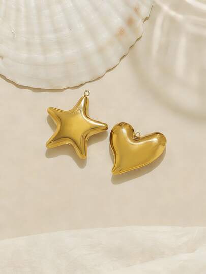 1pc/Pack Stainless Steel Smooth Heart & Pentagram Hollow Pendant, Minimalist & Personalized Accessory