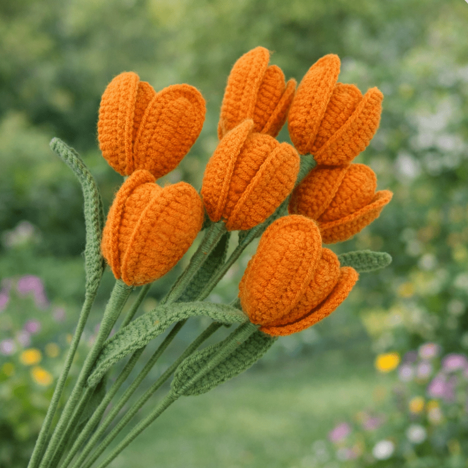 onEternal Handmade Crocheted Tulip Flower Branch Immortal Flower Knitted Flower Home Decor Gift Floral Bouquet
