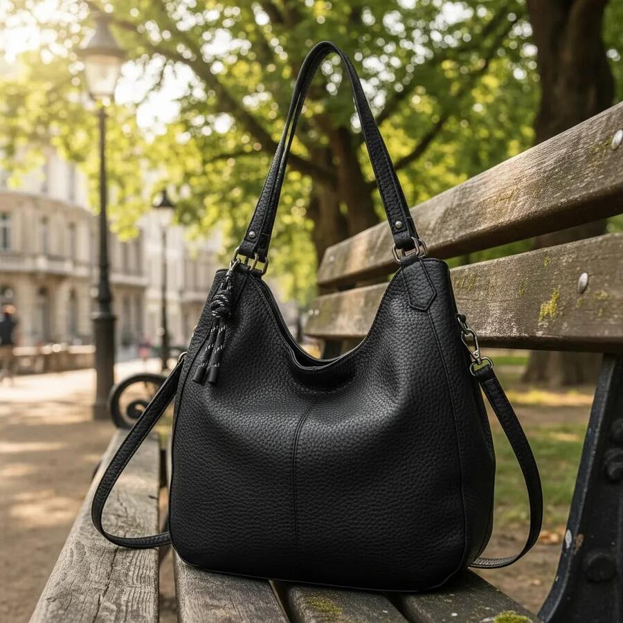 Women's Large Hobo Bag L0050 Soft Elegant Double Handle Synthetic Leather Spacious Modern Casual - 黑色 - 查看 1