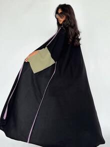 Women's Cardigan Summer European And American Dubai Elegant Maxi Dress, Middle Eastern Style Patchwork Big Sleeve Abaya - Black - View 3