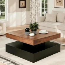 FKWin Mesa de centro LED para sala de estar con espacio de almacenamiento: mesa central blanca moderna de alto brillo con 2 cajones, mesa central de madera cuadrada con luces de 16 colores - Marrón y negro - Cajón individual - Ver 1