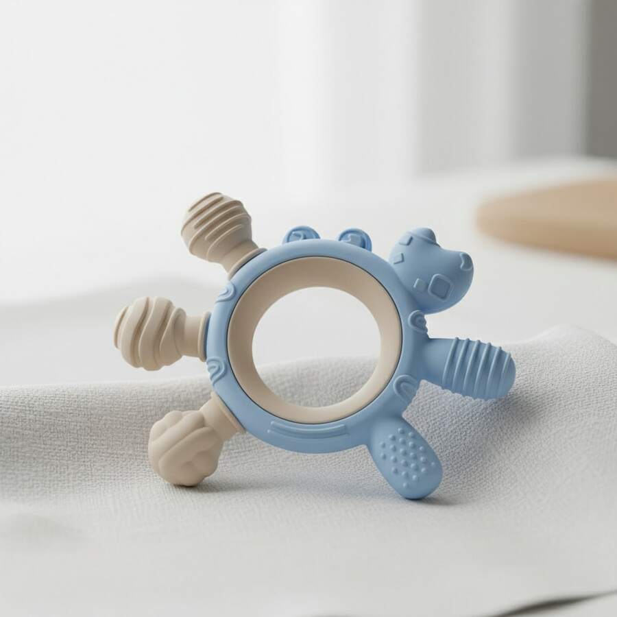 1个螃蟹造型婴儿磨牙玩具，适合0-6个月宝宝，双色硅胶材质。 - 彩色 - 查看 1