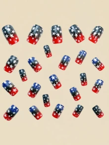 Blue Gradient Star Pattern Design For Nails 24 Pieces Of Nails Press On Fake Nails Nails Supplies Art Y2k Nails - Blue and White - View 3