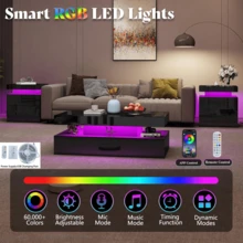 Coffee Table With LED Light, Modern High Gloss Finish Center Table With 2-Tier Storage Space, Minimalist Coffee Table For Living Room - màu đen - Xem 9
