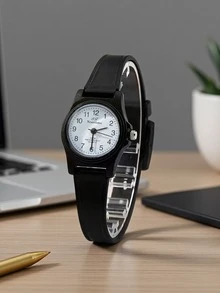1pc New Minimalist Black Quartz Watch, TPU Strap, Battery Powered, Ideal Back-To-School Gift - Black - View 8