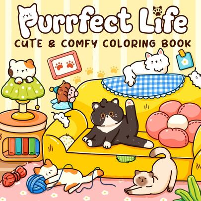 1 cuốn sách tô màu dành cho người lớn Purrfect Life, 48 trang, 230g, với các họa tiết và cảnh vật chủ đề mèo đáng yêu, sách tô màu dành cho người lớn, thích hợp làm quà tặng tựu trường, văn phòng phẩm và đồ dùng học tập, món quà hoàn hảo cho các bé gái, mùa cưới, Ngày của Mẹ.