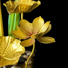 LUMIARTISAN 3-Tier USB Tabletop Fountain | Golden Lotus Leaf With Reflective Lighting | Zen Relaxation Gift - Golden Style One - View 6