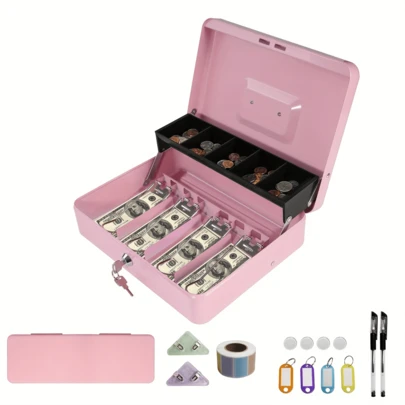 Caja fuerte de gran capacidad con cierre de clip de resorte - Cuenta con una construcción de metal resistente, con bandeja extraíble para monedas y organizador de efectivo, disponible en 4 estilos. Opción de diseño de hucha disponible. Adecuado para entornos comerciales, bancarios y minoristas.