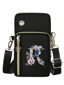 Bolso bandolera mini de moda minimalista con estampado floral degradado verde y letras A-Z, accesorio de moda y práctico para actividades al aire libre, bolso mini para teléfono, bolso de muñeca, bolso multicapa, monedero para mujer, útiles escolares, bolso minimalista, bolso bandolera multifuncional, adecuado para exteriores y oficina - Multicolor - Ver 15