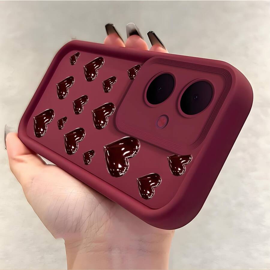 Fashionable Big Heart-Shaped Phone Case, Designed Specifically Compatible With Samsung Galaxy A16, A55, A15, A34, A54, A14, S24, S24 Plus, And S24 FE Models, With Shock-Absorbing Function And Soft TPU Bumper - Burgundy - View 1
