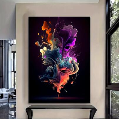Frameless Modern Smoke Of Colors Canvas Painting Art For Living Room, Bedroom Decor