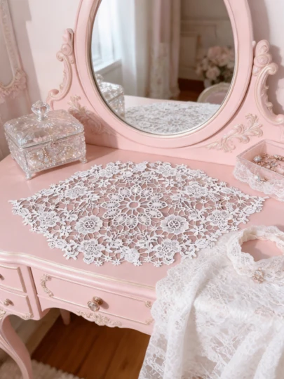 1pc Elegant Country Style White Lace Oval Tablecloth/Table Runner, Suitable For Wedding, Party, Birthday, Home Daily Use, Polyester Floral Lace Design, Fits Dining Table, Vanity, Coffee Table, Wedding Table Decor, Decorative Lace, Best Choice For Seasonal & Holiday Decor