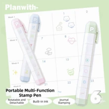 Cute Cartoon To Do List Journal Stamp Self-Ink Detachable Seal Pen 6 Patterns Portable Diary Seal Kids Gift School Stationery - A - View 2