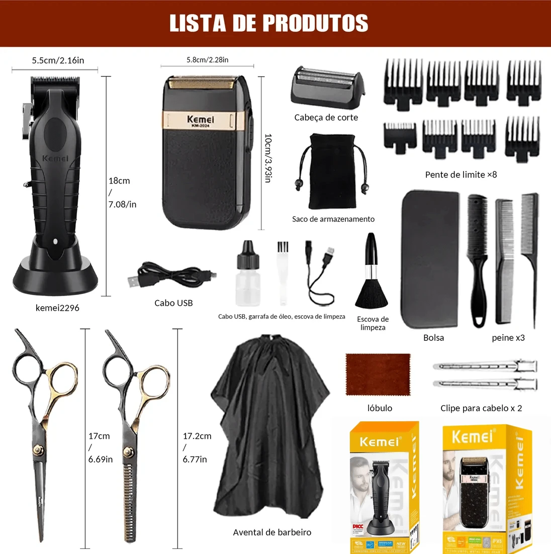 KM principiantes barbero barbero km-2296 +2 juegos de herramientas de máquina de tijeras, 2 en 1 combinación, le permite experimentar la diversión de las compras múltiples, regalo perfecto para los hombres, negro - Negro - Ver 1