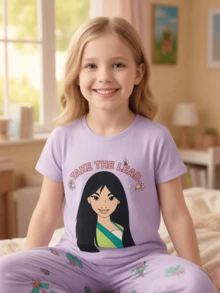 Disney 2 paquets Ensemble de pyjamas pour jeunes filles, manches courtes pour le printemps et l'été, tenues de détente douces, respirantes et légères, pyjamas mignons avec motifs de dessins animés, vêtements de nuit confortables pour les filles de 4 à 7 ans - Lilas - Voir 6