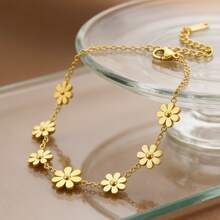 VceTd 1条可爱雏菊造型不锈钢脚链，适合女性日常生活或旅行佩戴，可作为节日礼物送给亲朋好友。 - 金黃色 - 查看 9