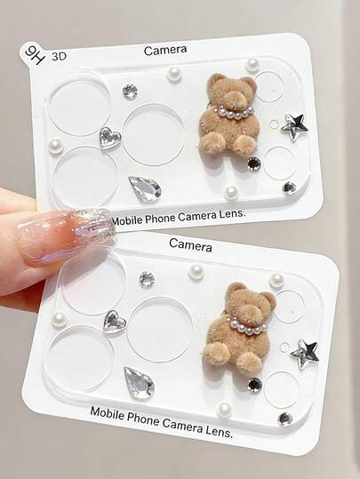 Protector de lente de cámara transparente con base de cristal y diseño de oso lindo en 3D, compatible con iPhone 17 Pro Max/17 Pro, capa protectora clara y duradera, cubierta de lente de cámara aplicable para uso diario, oficina y hogar, a prueba de agua, a prueba de golpes, resistente a arañazos