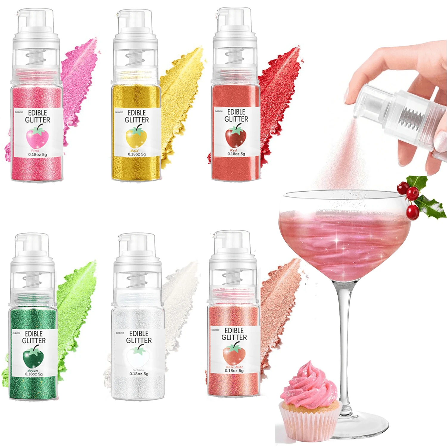 可食用金属闪粉喷雾 - 可食用珍珠粉和金属闪粉，适用于饮料、蛋糕装饰、烘焙 - 可食用闪粉，适用于糖霜、糖果 - 彩色 - 查看 1