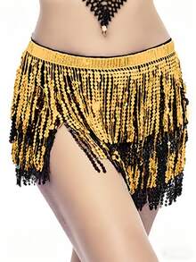 亮片裹身裙肚皮舞臀巾流苏裙闪亮流苏裙狂欢派对女装 - 彩色 - 查看 35