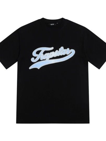 Trapstar Lettering Print Tee For Men Cotton Blend Classic Fit Urban Wear Featuring Retro Font Design Casual And Streetwear Inspired Short Sleeve Activewear 220g