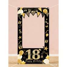 1 个黑色和金色气球、18 岁生日背景、乙烯基照片背景、房间装饰、派对用品、摄影道具、成人生日庆祝装饰品 - 彩色 - 查看 6