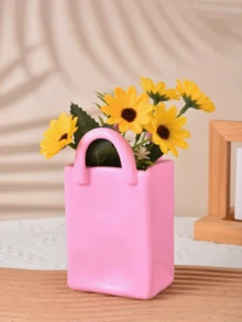 1pc Creative Luxury Resin Vase, White/Pink Tabletop Flower Vase Decor For Living Room, Dried Flower Vase Home Decoration - Pink - View 8
