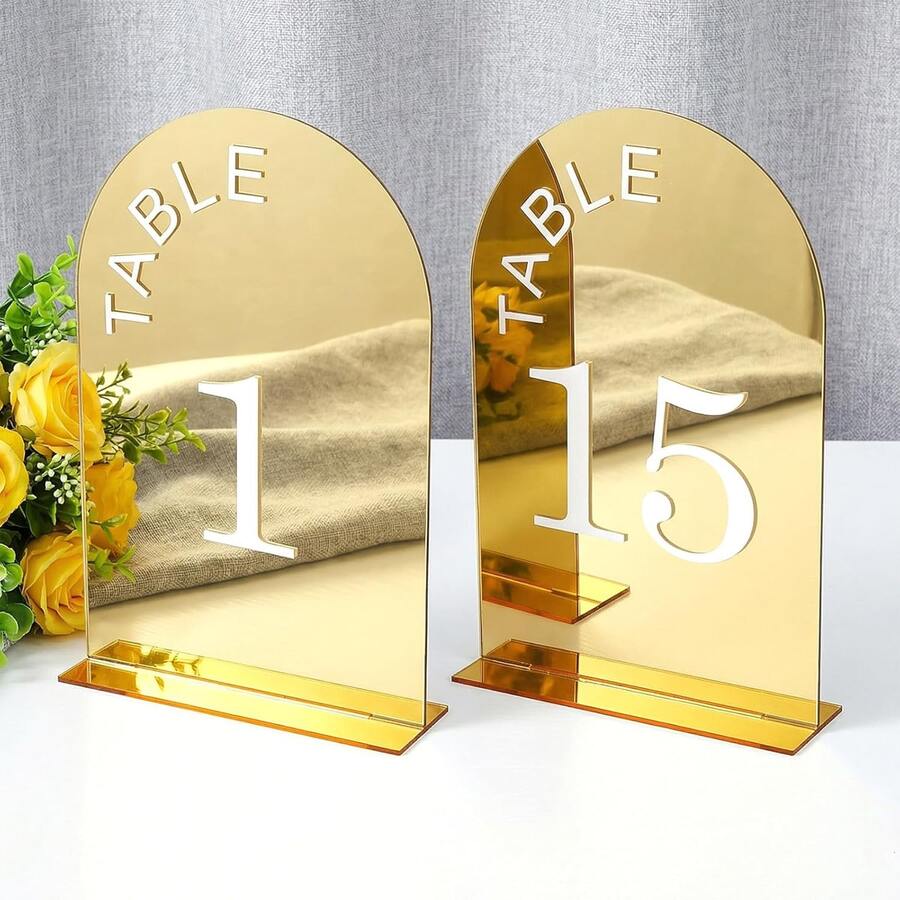 10 piezas de señales de mesa de boda acrílicas de doble cara (5x7 pulgadas) - Decoración elegante para bodas, fiestas, aniversarios y eventos - Multicolor - Ver 1