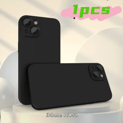 1 pieza Funda de teléfono a prueba de golpes en color negro, compatible con 16/15/11/14/13/12/17 Pro Max y 17 Air/16/14/15 Plus, cubierta de teléfono protectora transparente, funda de teléfono antideslizante de unicolor minimalista de TPU