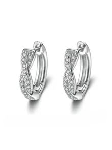 925纯银扭纹编织全锆石耳环，2.2克，低过敏性，情人节/生日礼物 - 銀色 - 查看 1