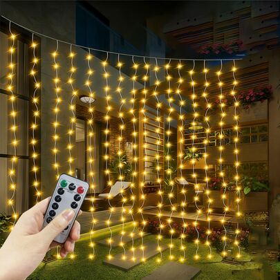 8种灯光模式窗帘串灯，遥控露营装饰灯，卧室窗帘灯，生日派对装饰灯，花园装饰灯，婚礼派对氛围灯，节日装饰灯，情人节装饰灯，仙女花环灯，晚宴家居装饰灯