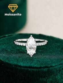 1pc 2 Carat 6-Prong Brilliant Cut Moissanite Solitaire Engagement Ring, S925 Sterling Silver Luxury Wedding Band, Promise Ring, Anniversary Ring, Jewelry Gift For Her, Valentine's Day Gift - Marquise Moissanite Ring - 2ct - View 5