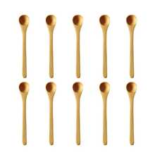 10/20 piezas Mini cucharas de bambú/madera, 3.54 * 0.79 pulgadas, cucharas de postre/té/café/helado/condimentos, mango redondo - Multicolor - Ver 12