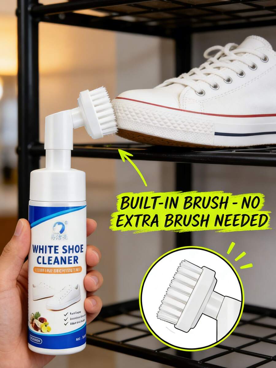 [No Water Cleaner] No Water Sports Shoes Cleaning Kit, 6.24 Fl Oz Foaming Cleaner, Quick Clean Tennis Shoes, Running Shoes, Suede, PU, Includes Microfiber Cloth And Double-Sided Sponge Brush - Waterless Athletic Shoe Cleaner Kit - View 1
