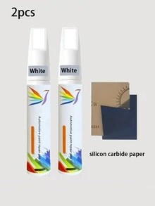 2pcs/Set Car Paint Scratch Repair Pen, Anti-Rust Paint For Scratch Removal, Universal Pearl White/Black/Red/Blue/Gray, Includes Sandpaper - Multicolor - View 16
