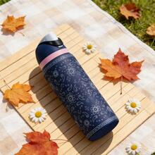 Owa Laa Dark Blue Cashew Nut Pattern Large Capacity Stainless Steel Water Bottle,32oz/945ml,With A Straw,Exquisite Appearance,Keeps Drinks Hot Or Cold,Can Hold Iced Drinks And Water,Suitable For Leisure,Work,Sports,Indoors And Outdoors,Suitable For Students And Office Workers,As A Gift - 寶藍色 - 查看 5