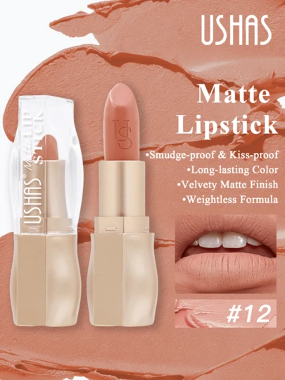  USHAS哑光唇膏，11种颜色可选，裸色丝绒质地，持久防水，易于涂抹，不粘腻，是情人节礼物的理想之选，也适合日常妆容。
