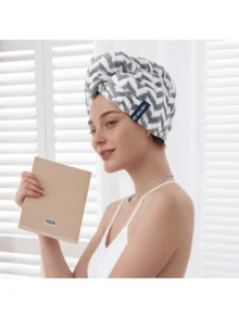 Soft Absorbent Microfiber Modern Striped Quick-Dry Hair Wrap, Low Linting Polyester Blend Head Wrap With Character Theme - Multicolor - View 7